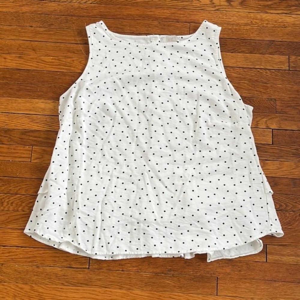 LOFT POLKA DOT TANK WITH RUFFLE BACK XL